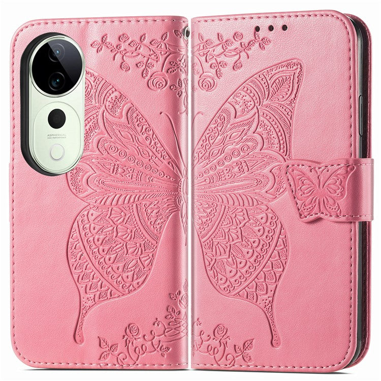 For vivo T3 Ultra 5G Case PU Leather Wallet Phone Cover Butterfly Pattern - Pink