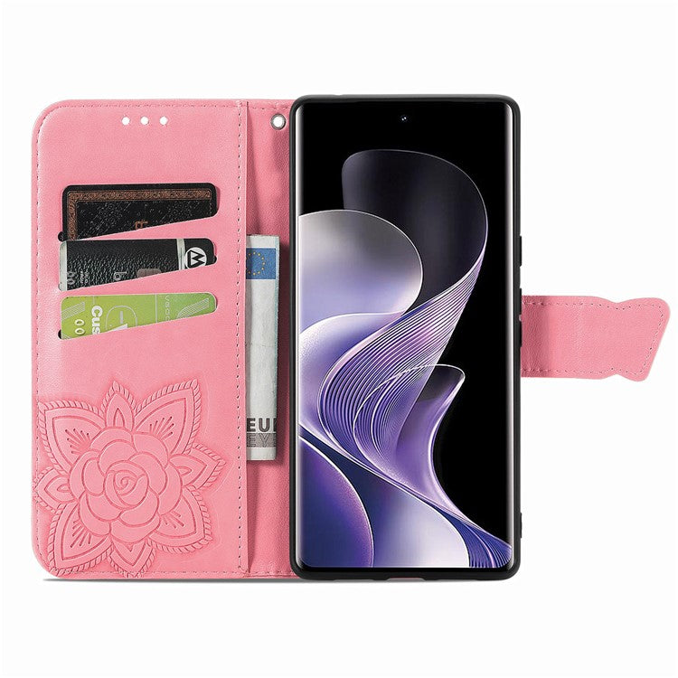 For vivo T3 Ultra 5G Case PU Leather Wallet Phone Cover Butterfly Pattern - Pink