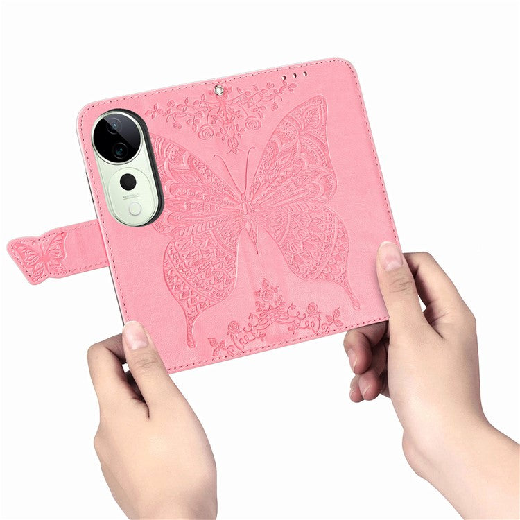 For vivo T3 Ultra 5G Case PU Leather Wallet Phone Cover Butterfly Pattern - Pink