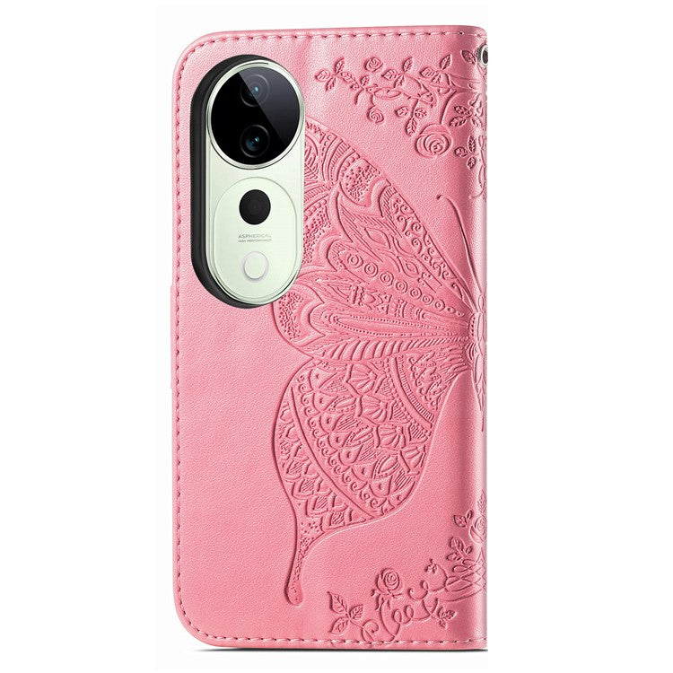 For vivo T3 Ultra 5G Case PU Leather Wallet Phone Cover Butterfly Pattern - Pink