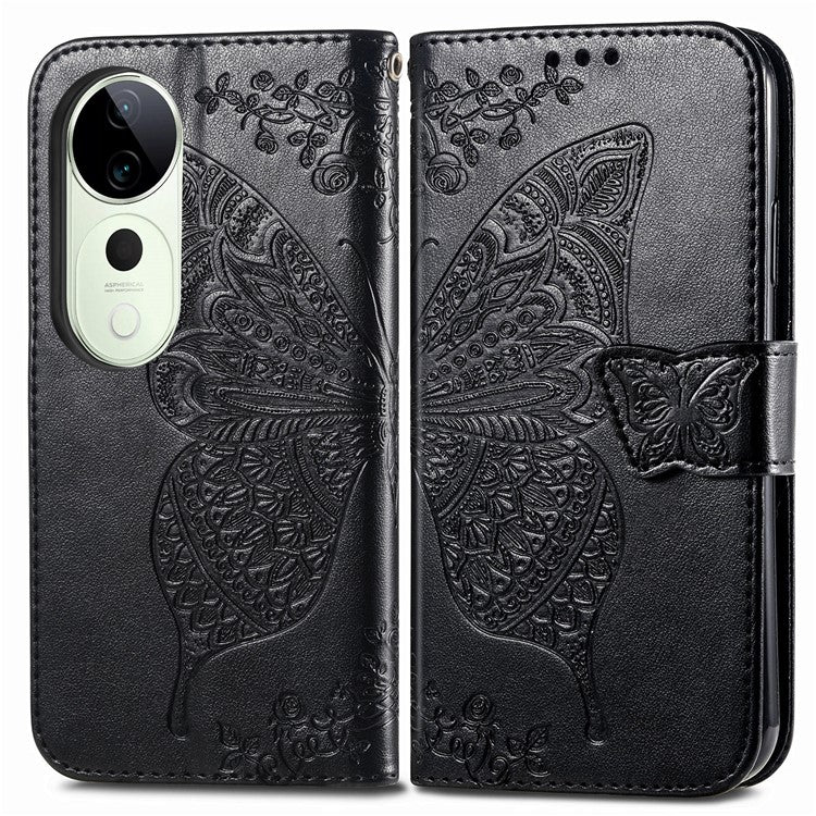 For vivo T3 Ultra 5G Case PU Leather Wallet Phone Cover Butterfly Pattern - Black