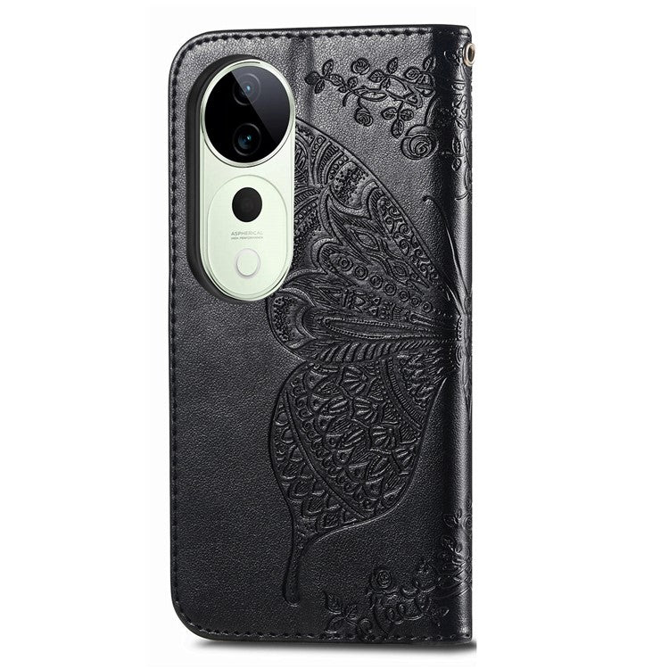 For vivo T3 Ultra 5G Case PU Leather Wallet Phone Cover Butterfly Pattern - Black