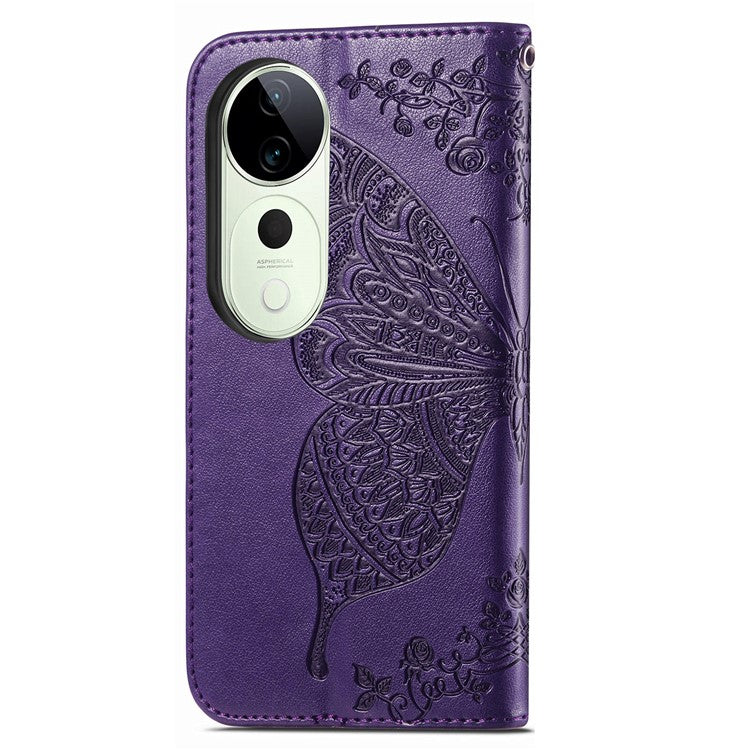 For vivo T3 Ultra 5G Case PU Leather Wallet Phone Cover Butterfly Pattern - Dark Purple