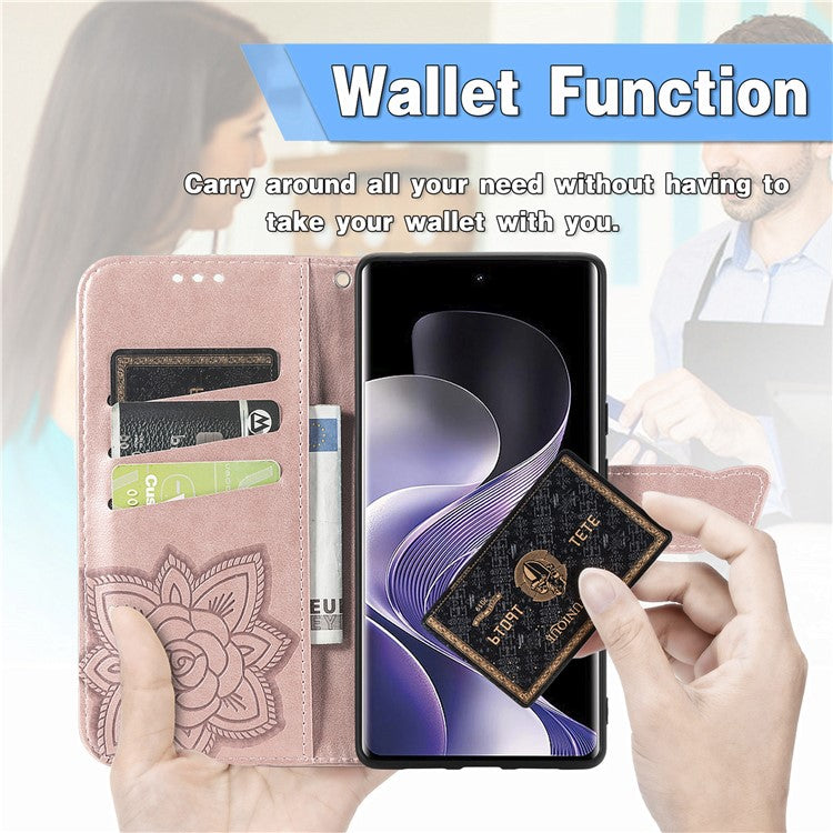 For vivo T3 Ultra 5G Case PU Leather Wallet Phone Cover Butterfly Pattern - Rose Gold