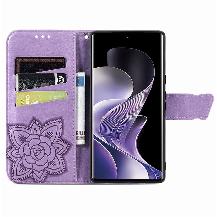 For vivo T3 Ultra 5G Case PU Leather Wallet Phone Cover Butterfly Pattern - Light Purple