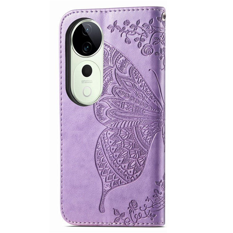 For vivo T3 Ultra 5G Case PU Leather Wallet Phone Cover Butterfly Pattern - Light Purple