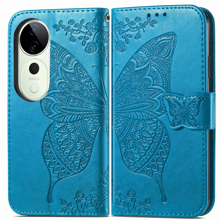 For vivo T3 Ultra 5G Case PU Leather Wallet Phone Cover Butterfly Pattern - Blue