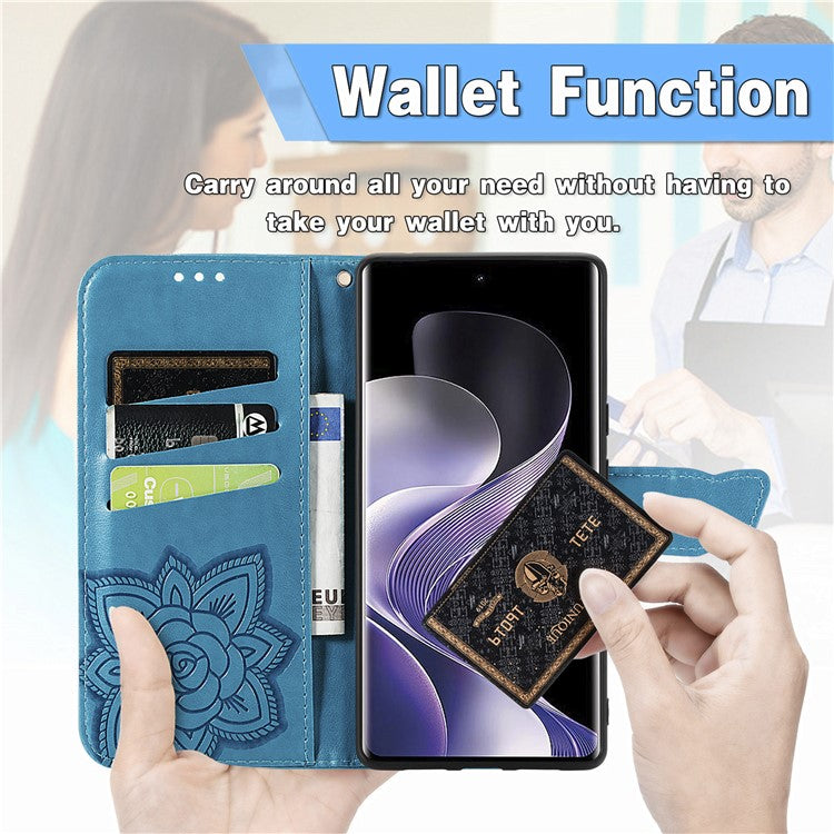 For vivo T3 Ultra 5G Case PU Leather Wallet Phone Cover Butterfly Pattern - Blue