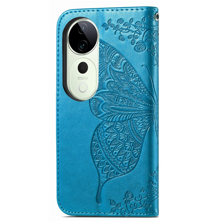 For vivo T3 Ultra 5G Case PU Leather Wallet Phone Cover Butterfly Pattern - Blue