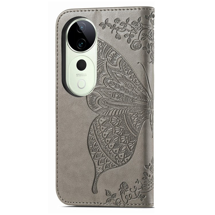 For vivo T3 Ultra 5G Case PU Leather Wallet Phone Cover Butterfly Pattern - Grey