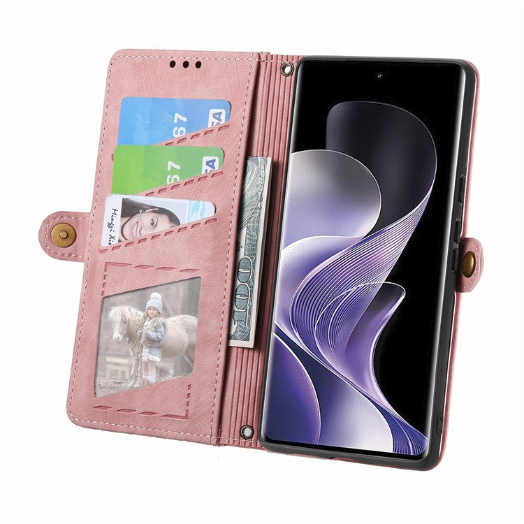 For vivo T3 Ultra 5G Case Zipper Wallet Geometry Lines Leather Phone Cover - Pink