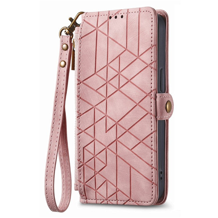 For vivo T3 Ultra 5G Case Zipper Wallet Geometry Lines Leather Phone Cover - Pink