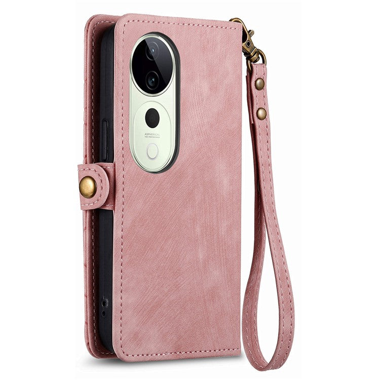 For vivo T3 Ultra 5G Case Zipper Wallet Geometry Lines Leather Phone Cover - Pink