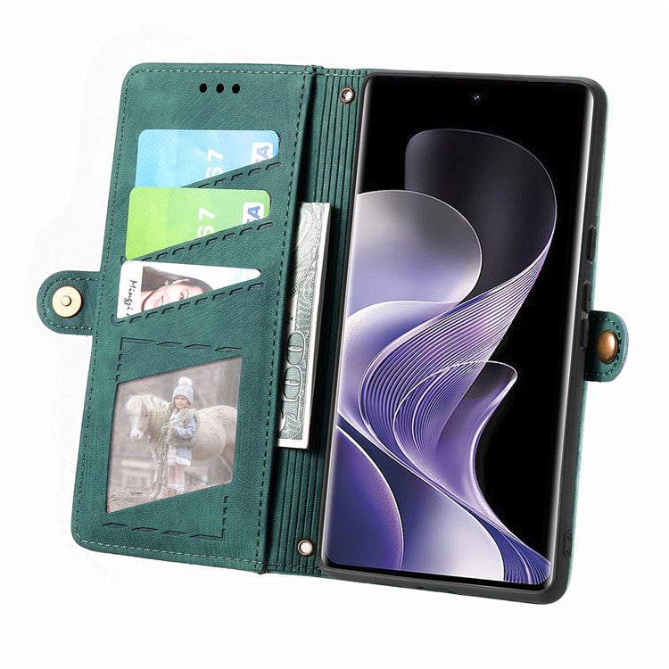 For vivo T3 Ultra 5G Case Zipper Wallet Geometry Lines Leather Phone Cover - Green