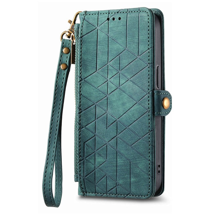 For vivo T3 Ultra 5G Case Zipper Wallet Geometry Lines Leather Phone Cover - Green