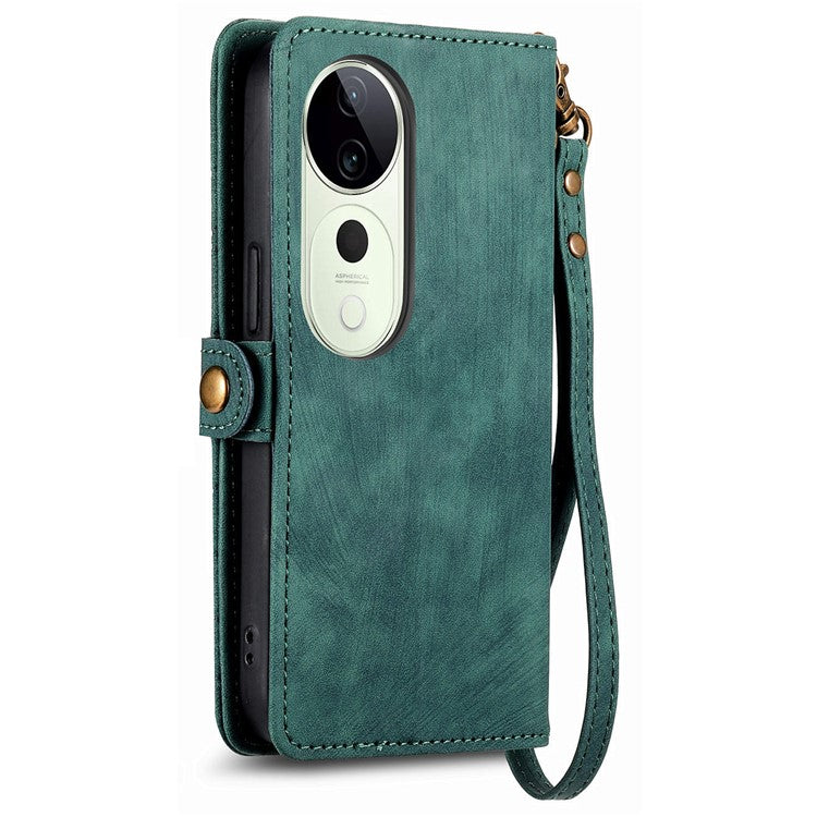 For vivo T3 Ultra 5G Case Zipper Wallet Geometry Lines Leather Phone Cover - Green