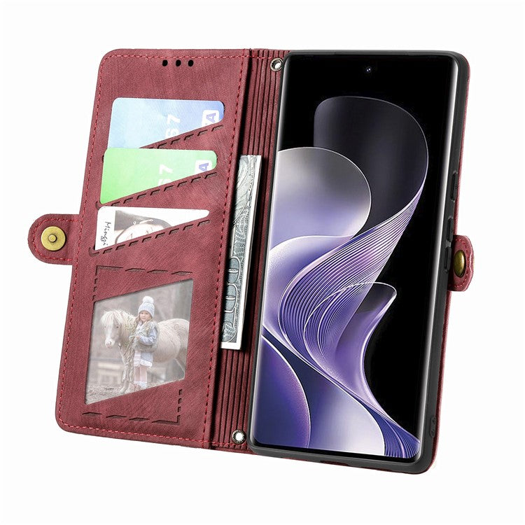 For vivo T3 Ultra 5G Case Zipper Wallet Geometry Lines Leather Phone Cover - Red