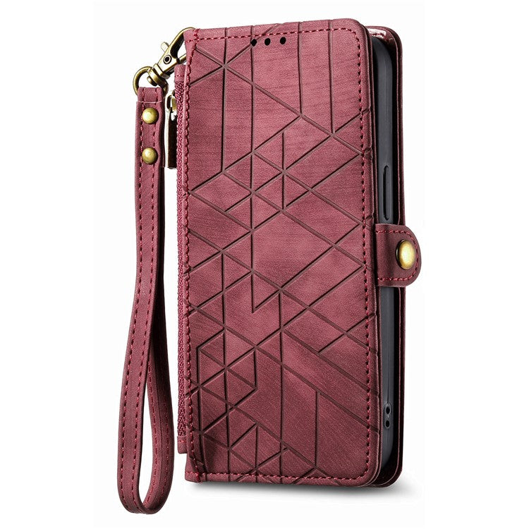 For vivo T3 Ultra 5G Case Zipper Wallet Geometry Lines Leather Phone Cover - Red