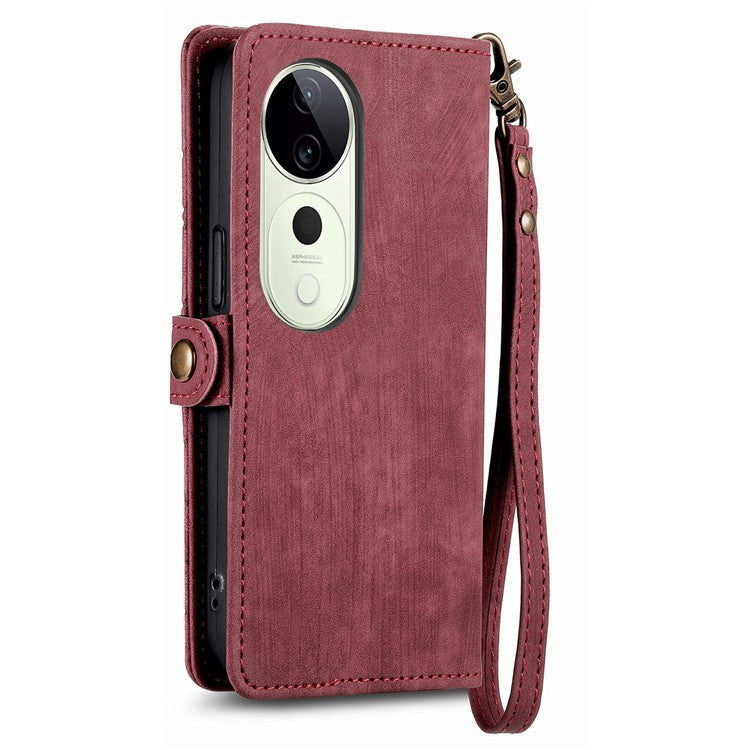 For vivo T3 Ultra 5G Case Zipper Wallet Geometry Lines Leather Phone Cover - Red