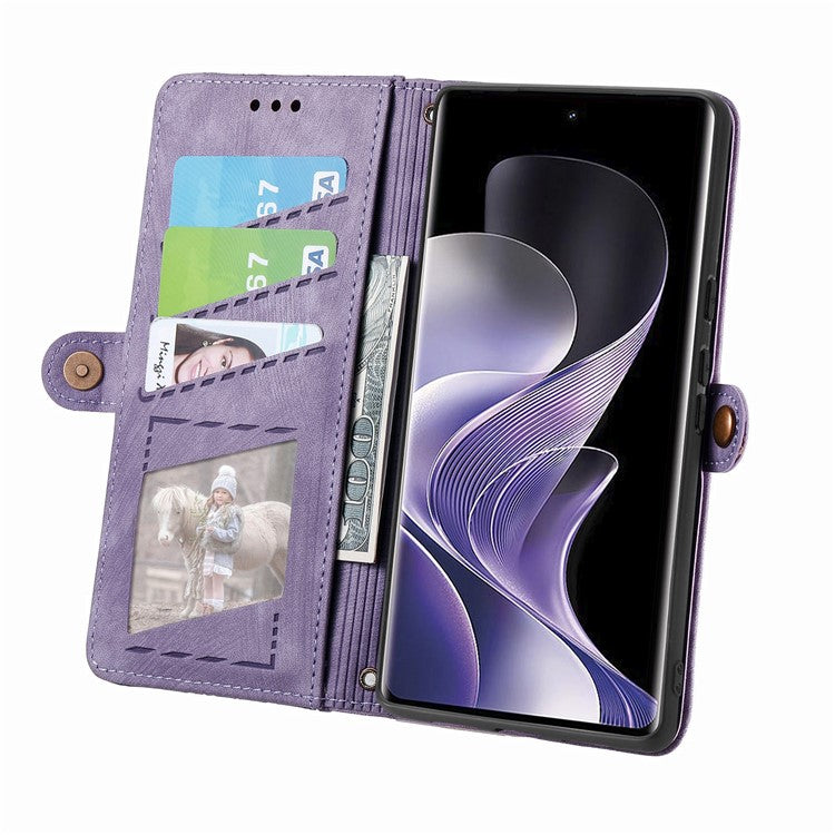 For vivo T3 Ultra 5G Case Zipper Wallet Geometry Lines Leather Phone Cover - Light Purple