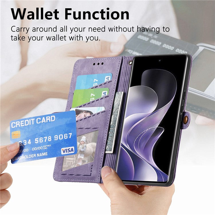 For vivo T3 Ultra 5G Case Zipper Wallet Geometry Lines Leather Phone Cover - Light Purple