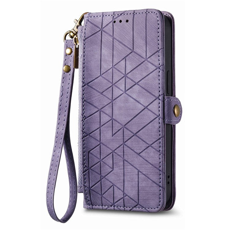 For vivo T3 Ultra 5G Case Zipper Wallet Geometry Lines Leather Phone Cover - Light Purple