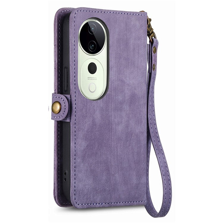 For vivo T3 Ultra 5G Case Zipper Wallet Geometry Lines Leather Phone Cover - Light Purple