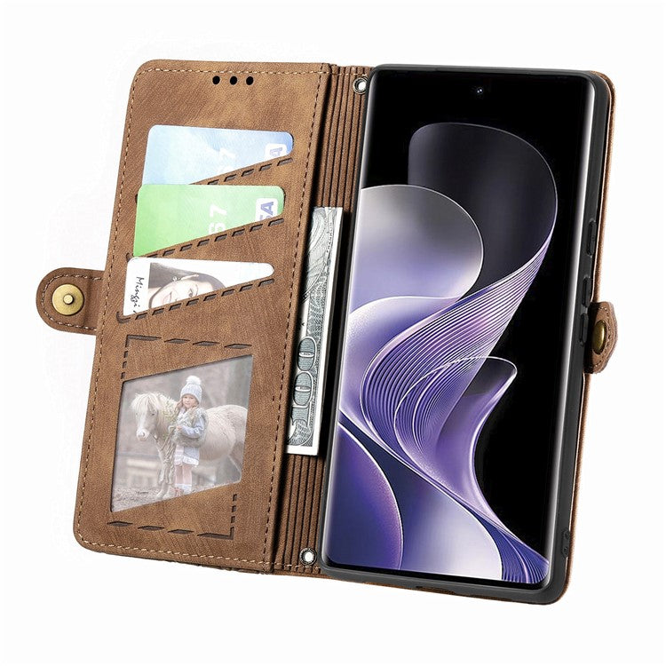 For vivo T3 Ultra 5G Case Zipper Wallet Geometry Lines Leather Phone Cover - Brown