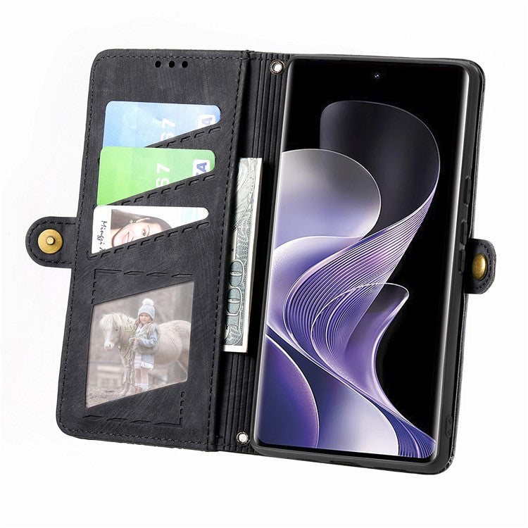 For vivo T3 Ultra 5G Case Zipper Wallet Geometry Lines Leather Phone Cover - Black