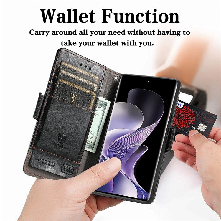 CASENEO 002 Series For vivo T3 Ultra 5G Case Stand Wallet Splicing PU Leather Cover - Black