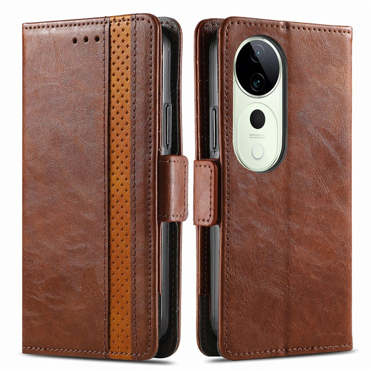 CASENEO 002 Series For vivo T3 Ultra 5G Case Stand Wallet Splicing PU Leather Cover - Dark Brown