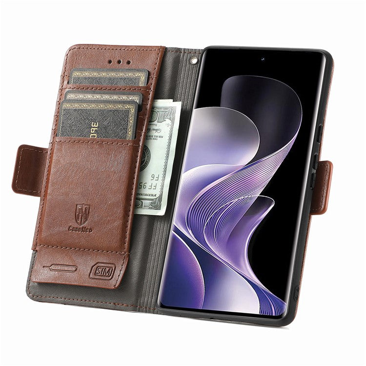 CASENEO 002 Series For vivo T3 Ultra 5G Case Stand Wallet Splicing PU Leather Cover - Dark Brown