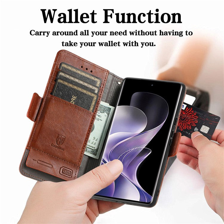 CASENEO 002 Series For vivo T3 Ultra 5G Case Stand Wallet Splicing PU Leather Cover - Dark Brown