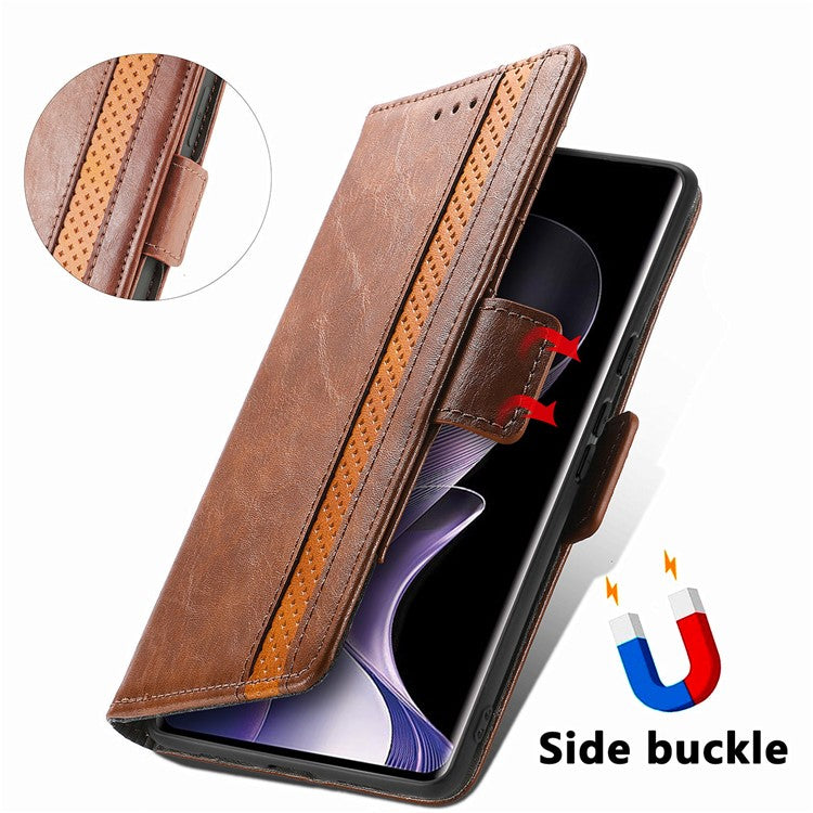 CASENEO 002 Series For vivo T3 Ultra 5G Case Stand Wallet Splicing PU Leather Cover - Dark Brown