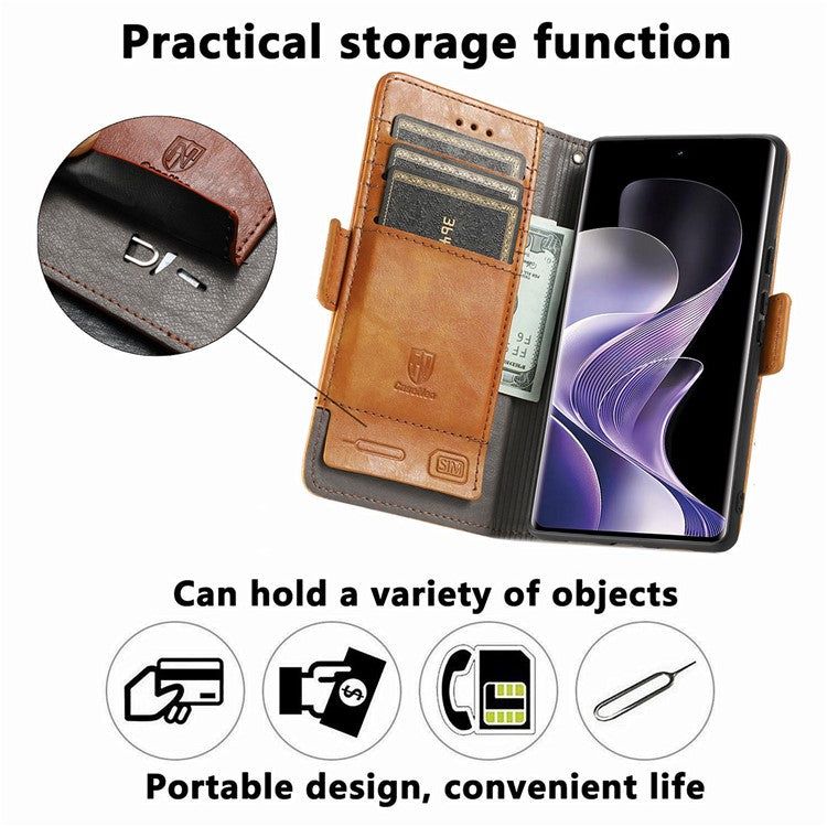 CASENEO 002 Series For vivo T3 Ultra 5G Case Stand Wallet Splicing PU Leather Cover - Dark Brown