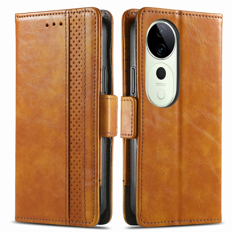 CASENEO 002 Series For vivo T3 Ultra 5G Case Stand Wallet Splicing PU Leather Cover - Light Brown