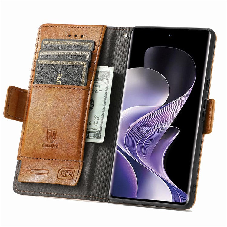 CASENEO 002 Series For vivo T3 Ultra 5G Case Stand Wallet Splicing PU Leather Cover - Light Brown