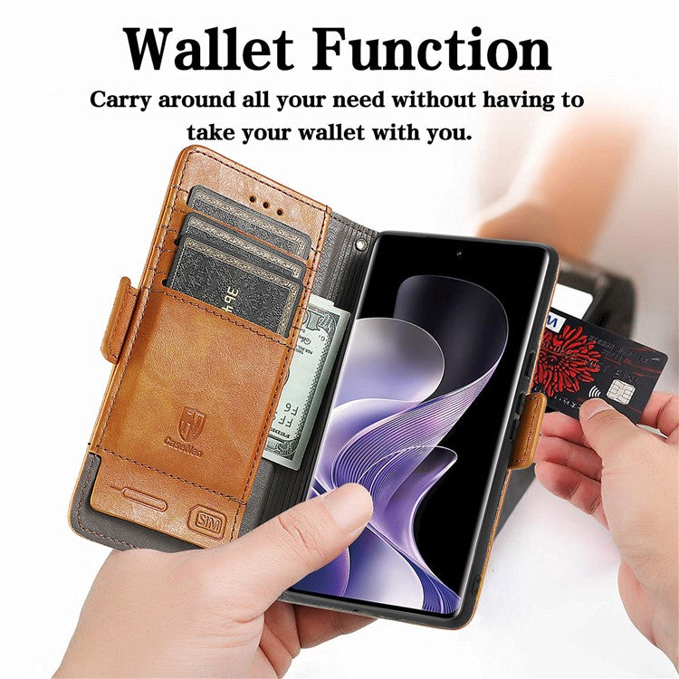 CASENEO 002 Series For vivo T3 Ultra 5G Case Stand Wallet Splicing PU Leather Cover - Light Brown