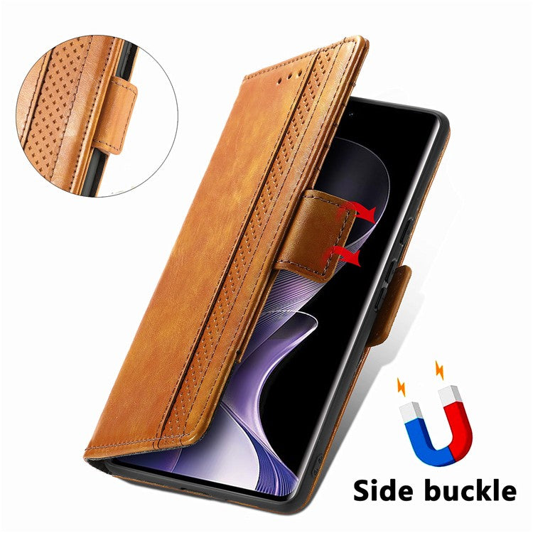 CASENEO 002 Series For vivo T3 Ultra 5G Case Stand Wallet Splicing PU Leather Cover - Light Brown