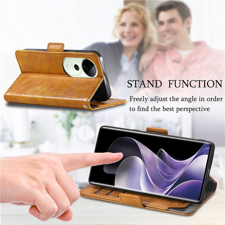 CASENEO 002 Series For vivo T3 Ultra 5G Case Stand Wallet Splicing PU Leather Cover - Light Brown