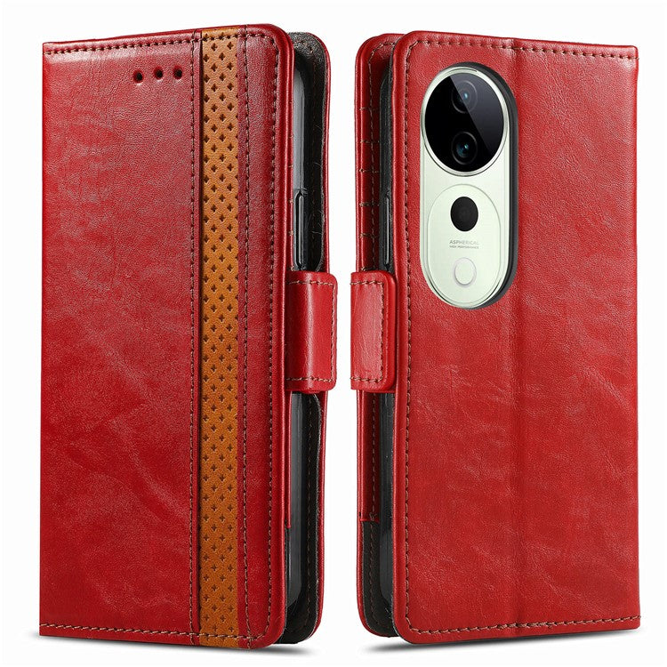 CASENEO 002 Series For vivo T3 Ultra 5G Case Stand Wallet Splicing PU Leather Cover - Red