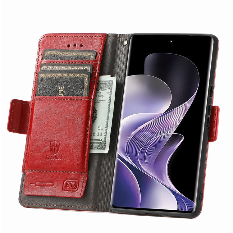 CASENEO 002 Series For vivo T3 Ultra 5G Case Stand Wallet Splicing PU Leather Cover - Red