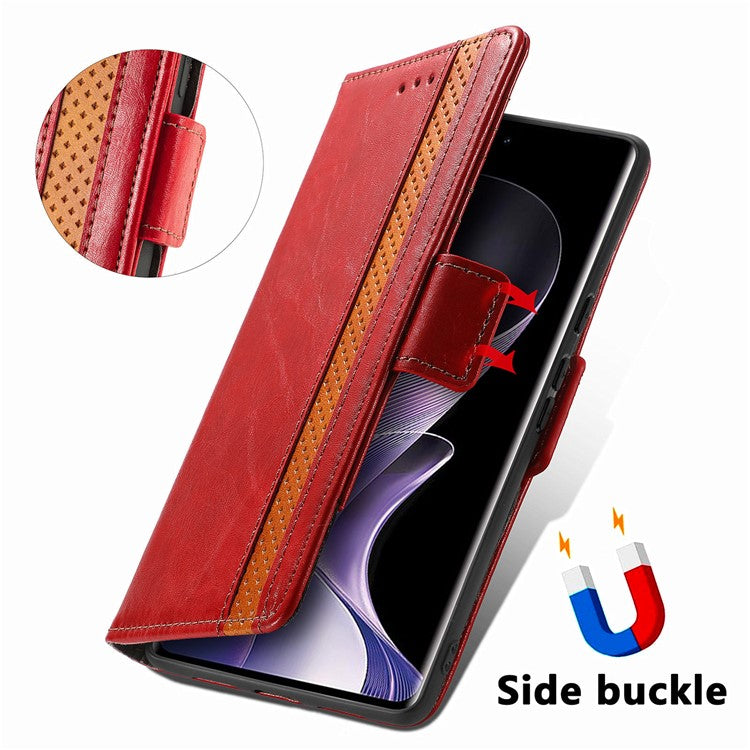 CASENEO 002 Series For vivo T3 Ultra 5G Case Stand Wallet Splicing PU Leather Cover - Red