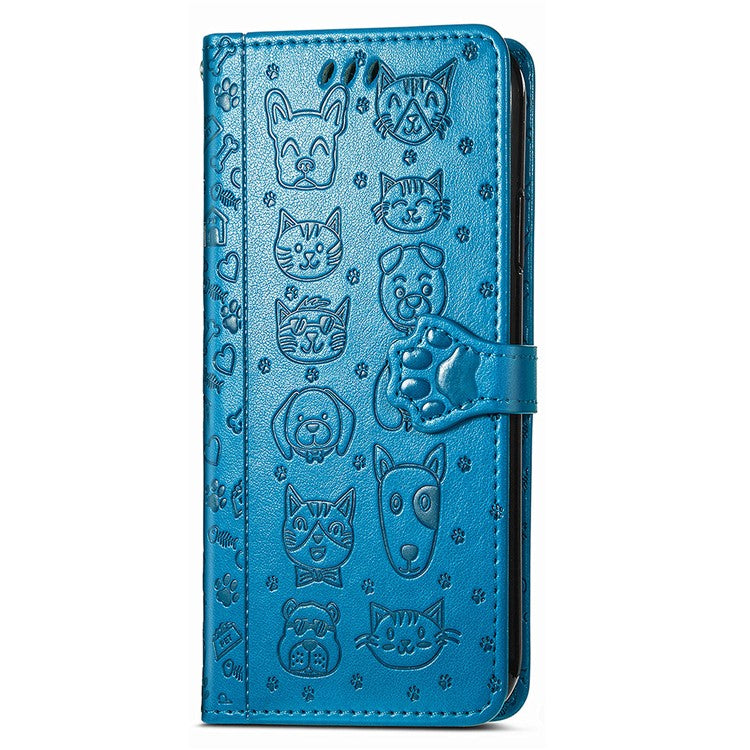 For vivo T3 Ultra 5G Case Leather Wallet Flip Phone Cover Cute Cat Dog Pattern - Blue