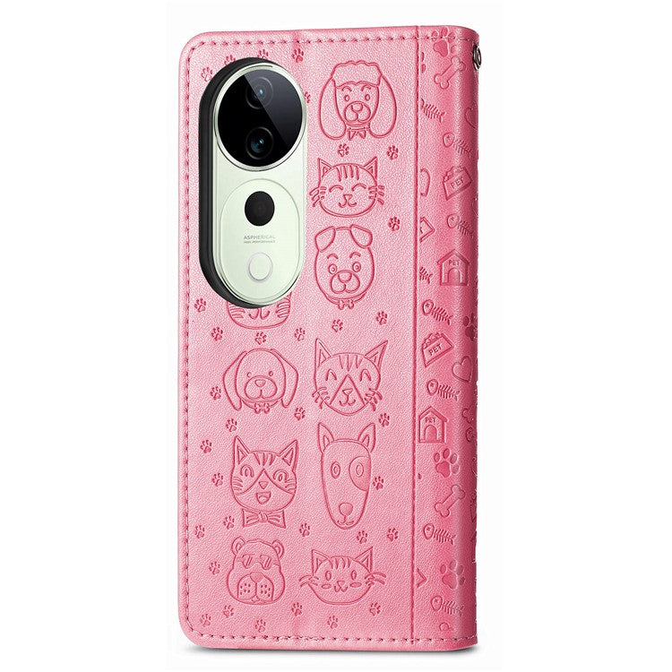 For vivo T3 Ultra 5G Case Leather Wallet Flip Phone Cover Cute Cat Dog Pattern - Pink