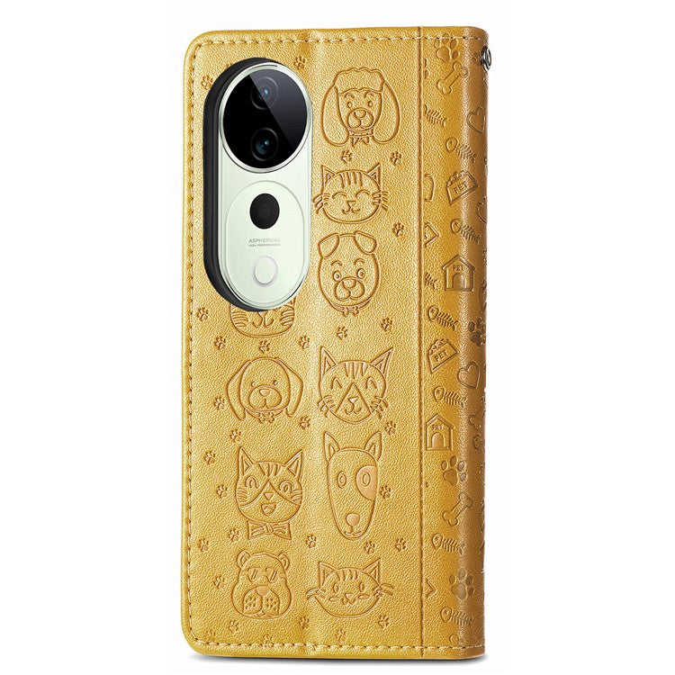 For vivo T3 Ultra 5G Case Leather Wallet Flip Phone Cover Cute Cat Dog Pattern - Yellow