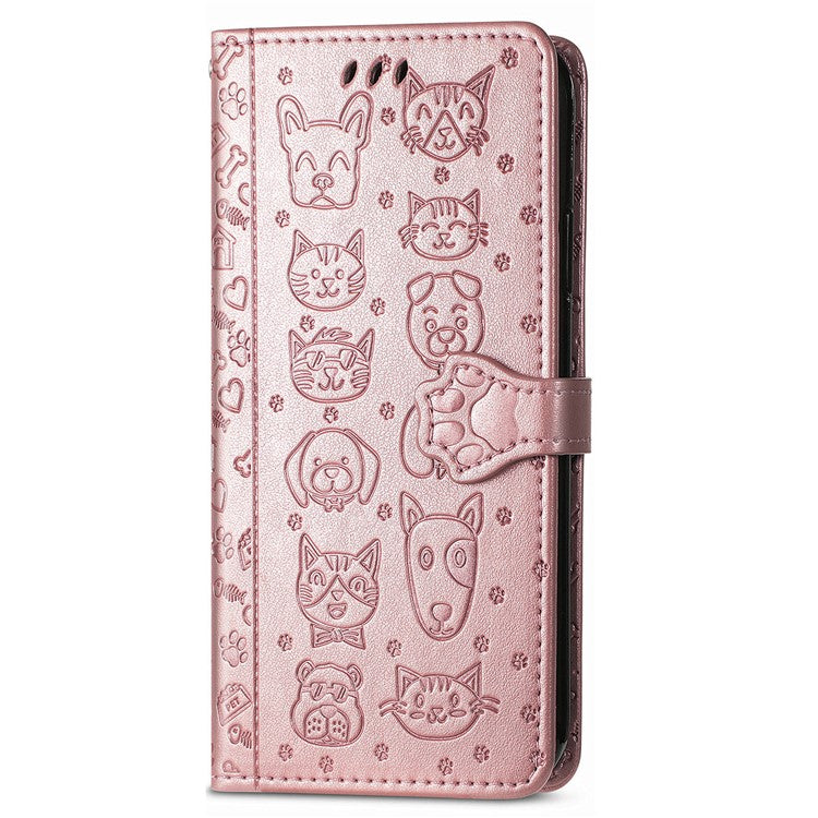 For vivo T3 Ultra 5G Case Leather Wallet Flip Phone Cover Cute Cat Dog Pattern - Rose Gold