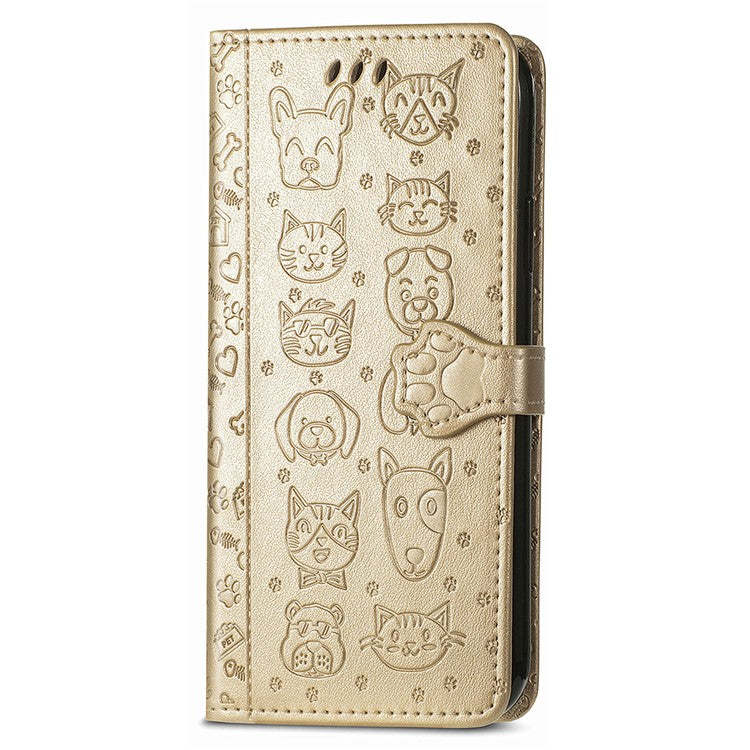 For vivo T3 Ultra 5G Case Leather Wallet Flip Phone Cover Cute Cat Dog Pattern - Gold