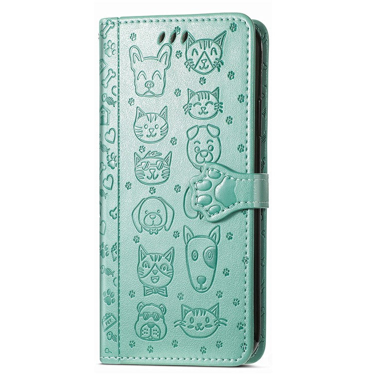 For vivo T3 Ultra 5G Case Leather Wallet Flip Phone Cover Cute Cat Dog Pattern - Green