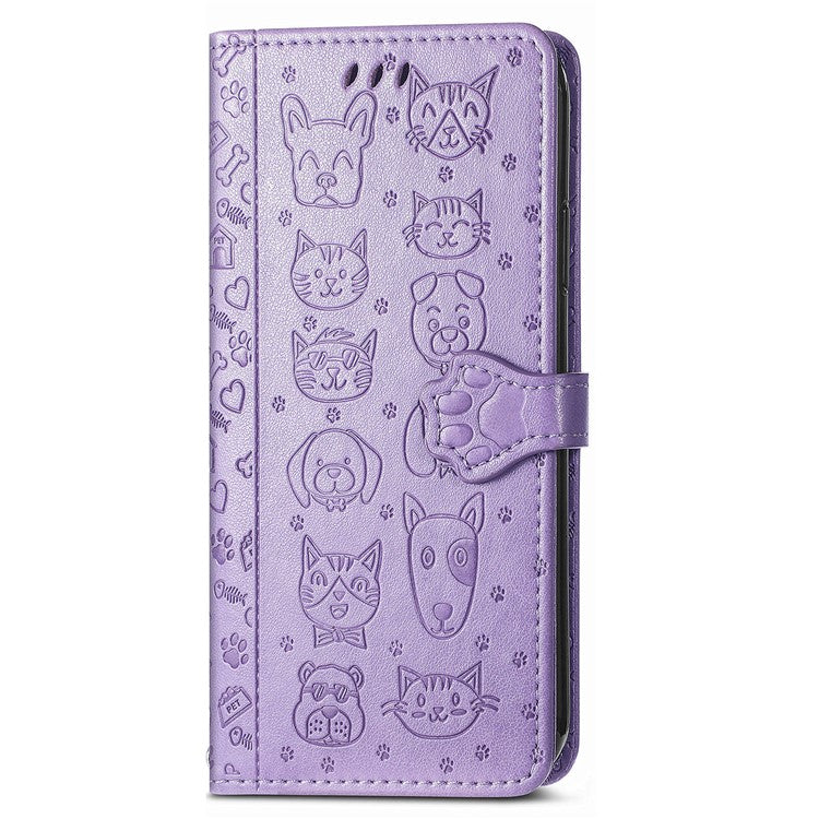 For vivo T3 Ultra 5G Case Leather Wallet Flip Phone Cover Cute Cat Dog Pattern - Light Purple